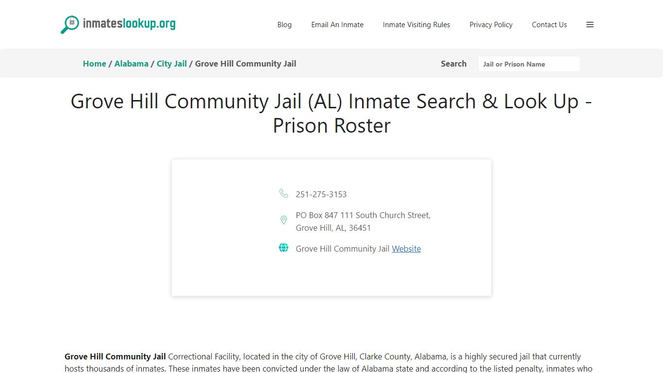 Grove Hill Community Jail (AL) Inmate Search & Look Up - Inmate Lookup